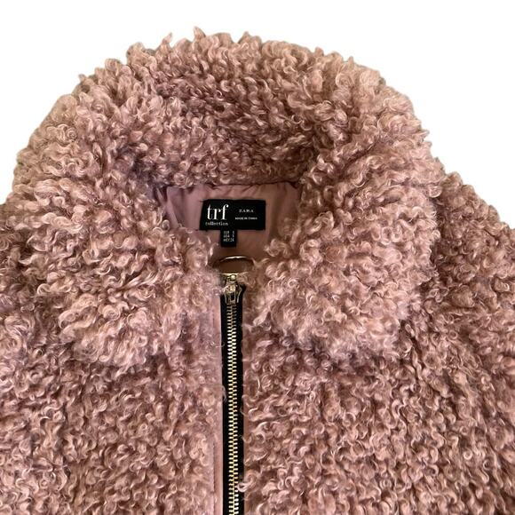 Zara TRF Sz S Faux Shearling Bomber Jacket in Mauve Fuzzy Zip-up Boho Warm - Picture 9 of 16